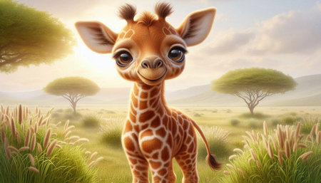 Cute giraffe in the savannah. 3D illustration.の写真素材