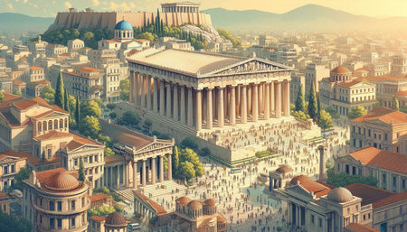 Aerial view of the Parthenon temple in Athens, Greece