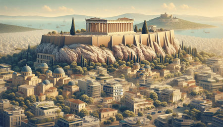 Panoramic view of Athens, Greece. 3D Rendering