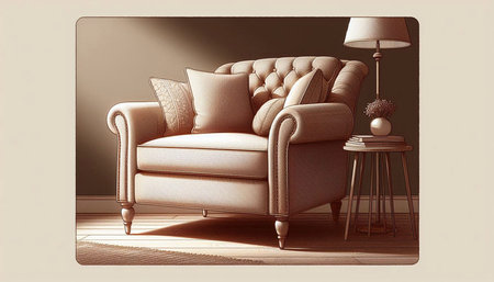 Comfortable armchair with pillows in the interior. 3d renderの写真素材