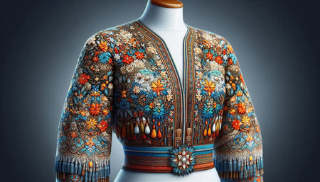 Tribal embroidery on a mannequin in the studioの写真素材