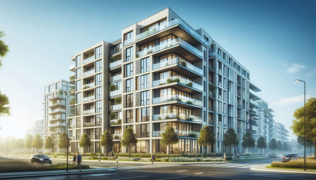Modern apartment buildings on a sunny day. Facade of a modern apartment building