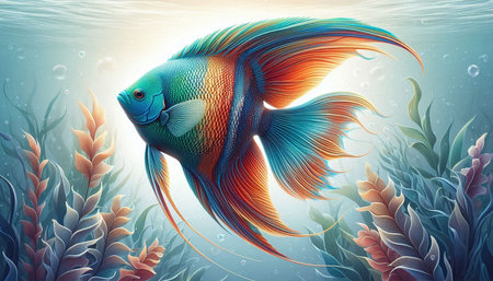 Colorful fish in the sea. Underwater world. Vector illustration.