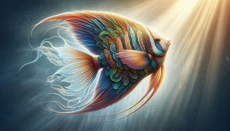 Beautiful fighting fish in the water. 3d render illustration.