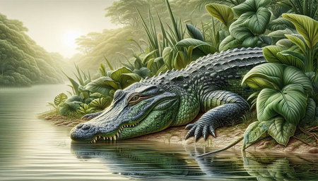 Crocodile in the jungle. 3d render illustration.