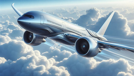 Airplane in the sky. 3D illustration. 3D rendering