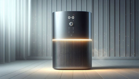 Digital composite of Refrigerator in room with glowing lights and floor