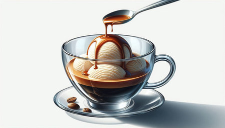 Cup of coffee with ice cream on white background. 3d illustration