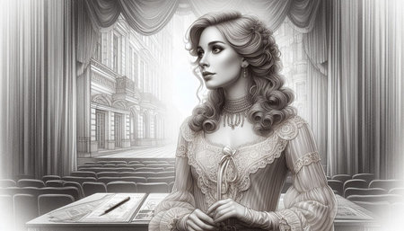 Beautiful woman in a vintage interior. 3d rendering. Computer digital drawing.の写真素材