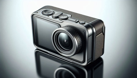 Digital camera on a white background. 3d illustration. Shallow depth of field.