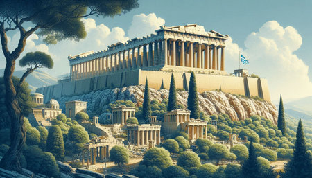 Panoramic view of Parthenon on the Acropolis in Athens, Greece.