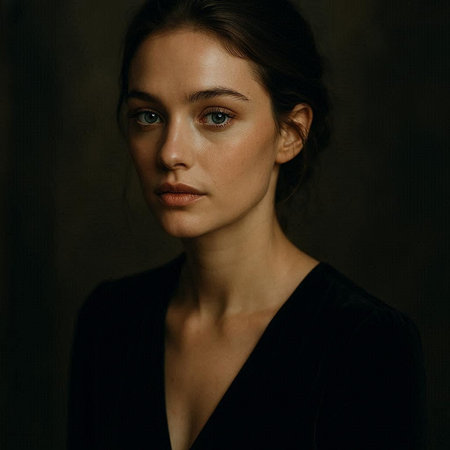 Portrait of a beautiful young woman in a black dress on a dark background