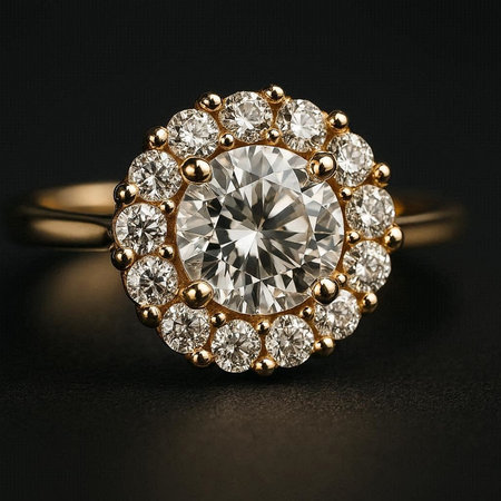 Jewelry ring with diamonds on a black background. Jewelry background.