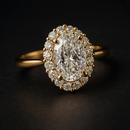 Jewelry ring with diamond on black background. Luxury jewelry.