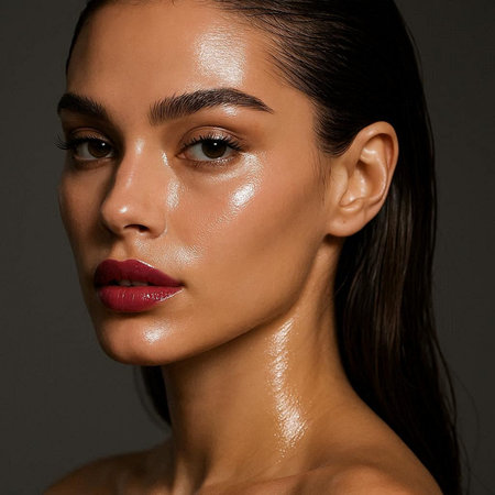 Portrait of a beautiful young woman with clean skin and red lips