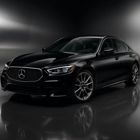 Black car on a black background with a shadow on the ground. 3d rendering