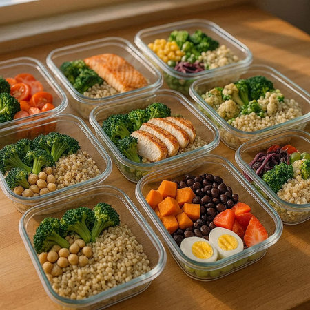 Healthy food in plastic containers. Healthy eating, dieting conceptの写真素材