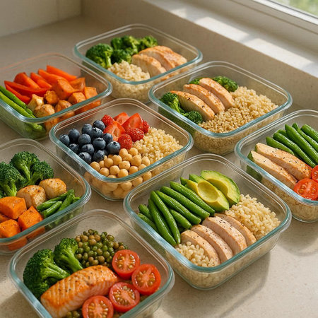 Healthy food in plastic containers. Healthy eating and dieting conceptの写真素材
