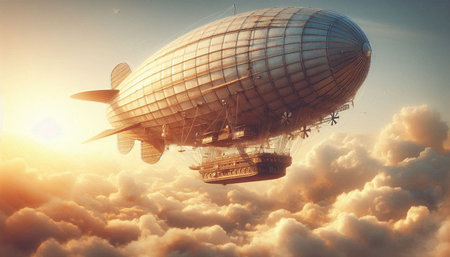 Airship in the sky. 3D rendering. Vintage style.の写真素材