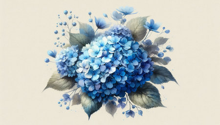 Watercolor illustration of blue hydrangea on white background.の写真素材