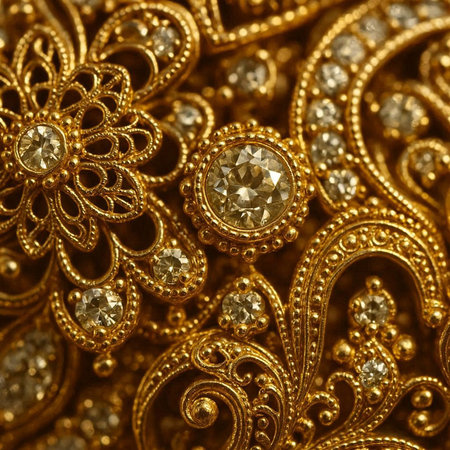 golden brooch background, close up shot, shallow dofの写真素材
