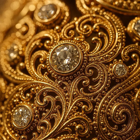 golden jewelry background with precious stones and precious stones. macro photoの写真素材