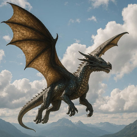 dragon on a background of the blue sky. 3d render.の写真素材