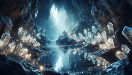 Fantasy Ice cave in the sea. 3d render illustration.の写真素材