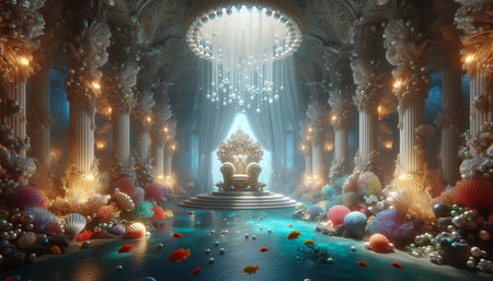 Mystical fantasy scene with an altar. 3D illustration.