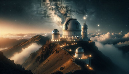 Astronomical Observatory in the clouds. 3D rendering. Elements of this image furnished by NASA