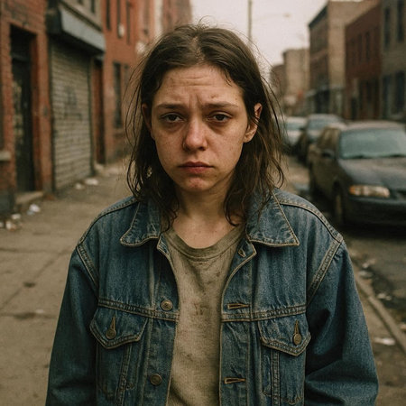 young beautiful sad and depressed hipster woman in the city street looking desperate suffering depression problem and anxiety crisisの写真素材