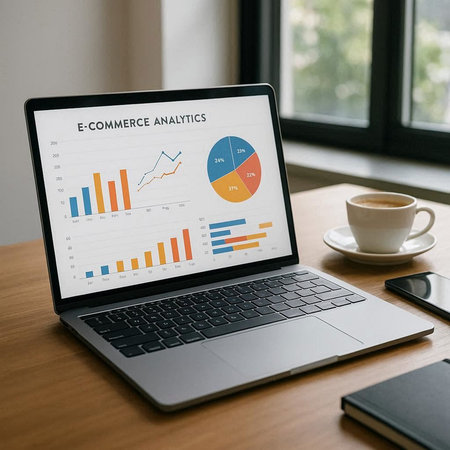 Data Analysis Results Summary Graph Chart Word Graphic Concept. Laptop screen with business report...