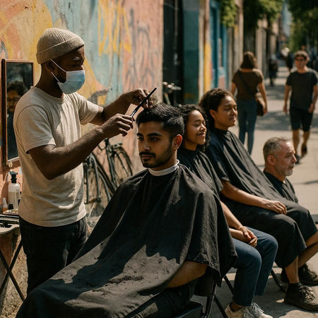 Barber cuts the hair of a man in a barbershop.