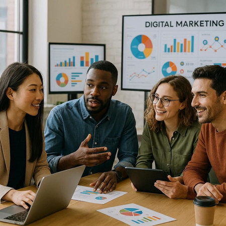 Multiethnic group of business people working together in the office.
