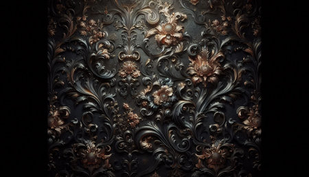 Luxury vintage background with floral ornaments in dark room