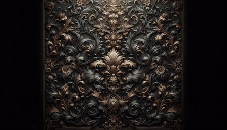 Luxury metal background with floral pattern. 3D rendering.