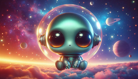 alien in outer space. 3d illustration of alien in space.