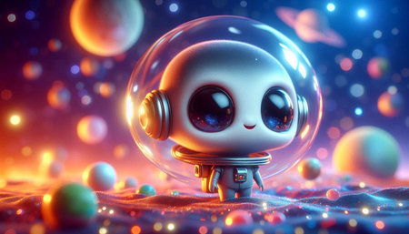 Astronaut in space with alien planet. 3D illustration.