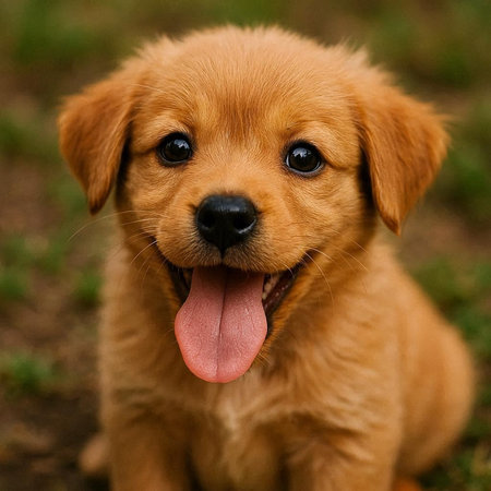 Cute little labrador retriever puppy with tongue sticking out.