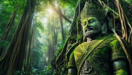 Buddha statue in the jungle of Bali, Indonesia.の写真素材