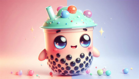 Funny cupcake with sprinkles and confetti, 3d illustration