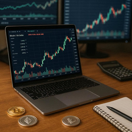 Laptop with stock market chart on the screen. Stock market concept