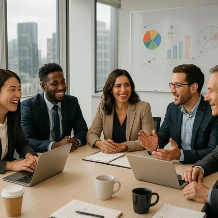 Group of business people working together in office. Multiethnic group of business people sitting at...