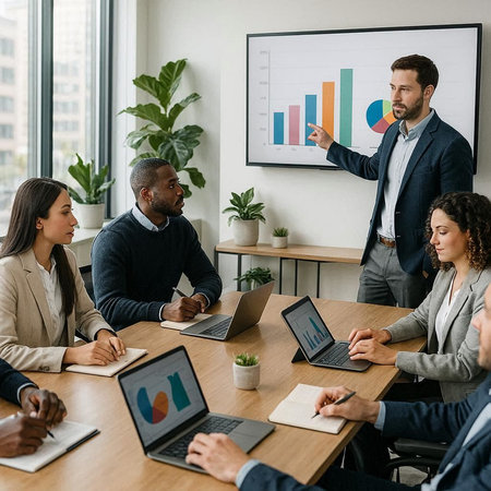 multiethnic businesspeople sitting at table and working together in office