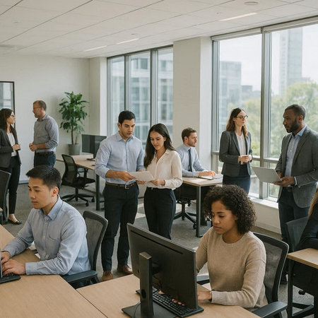 Multiethnic group of business people working together in the modern office