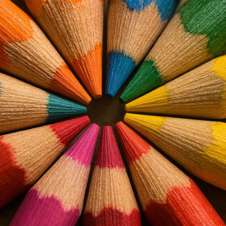 Colorful pencils in a circle. Shallow depth of field.