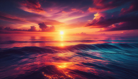 Beautiful seascape. Sunset over the sea. Collage.の写真素材