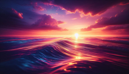 Beautiful seascape. Sunrise over the sea. 3d render