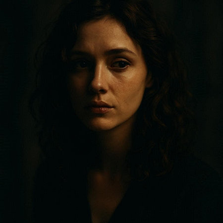 Portrait of a beautiful young woman with curly hair on a dark background