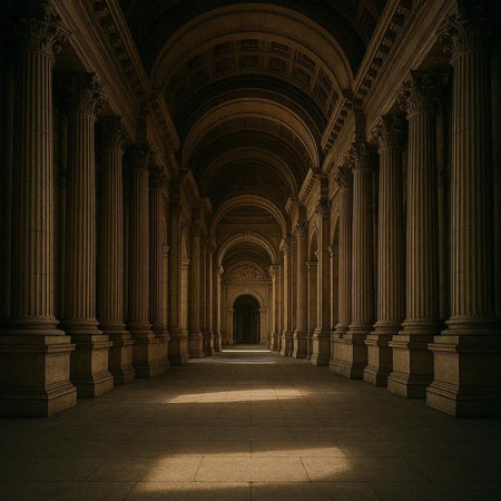 Luxury colonnade with columns in an ancient building.